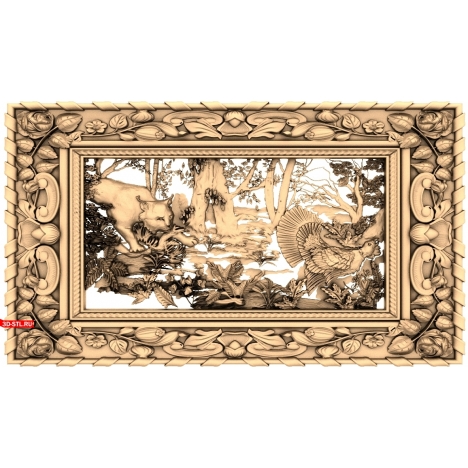 Wood Grouse Hunting Panel - 3D STL model for milling