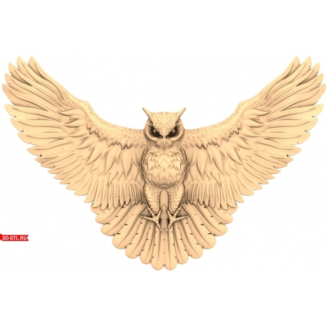 Owl in Flight Panel - 3D STL Model for Milling