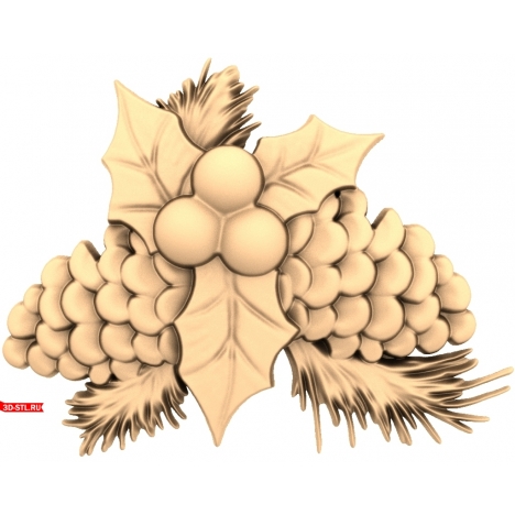 3D STL Model of Cedar Branch with Berries for CNC