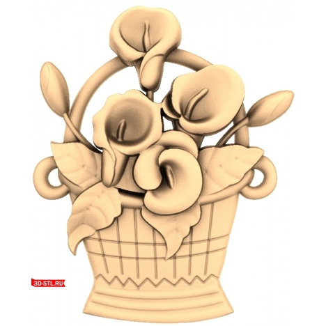 3D STL model of a Calla Lily Bouquet in a Basket for CNC