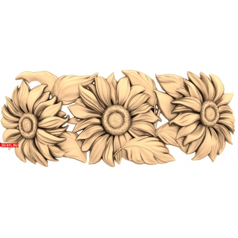 Three Sunflowers - 3D STL model for CNC