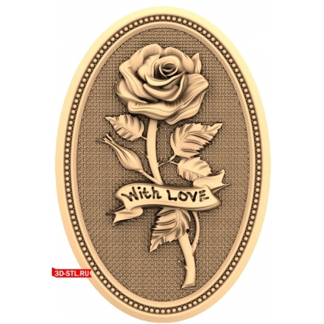 3D model of a rose with an inscription for CNC in STL format