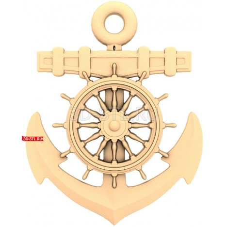 Naval Coat of Arms with Anchor and Steering Wheel | STL - 3D model for CNC