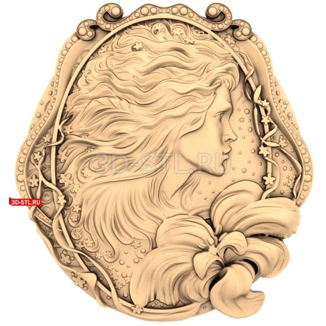 Spring Girl Medallion | STL - 3D model for CNC
