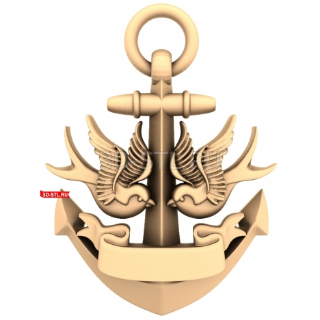 Anchor with Birds | STL - 3D model for CNC