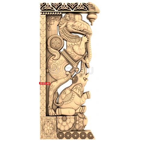 Indian panel with mythical animals | STL - 3D model for CNC