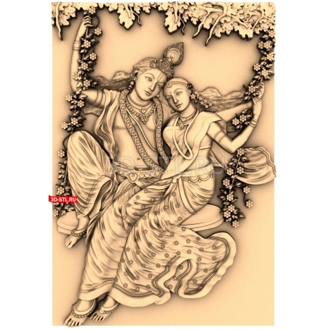 Indian Couple on a Swing | STL - 3D model for CNC