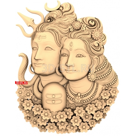 Shiva and Parvati panel | STL - 3D model for CNC