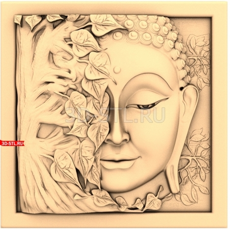 Buddha Face with Leaves Panel | STL - 3D model for CNC