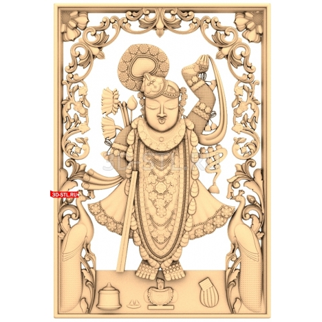 Wooden panel depicting Krishna | STL - 3D model for CNC