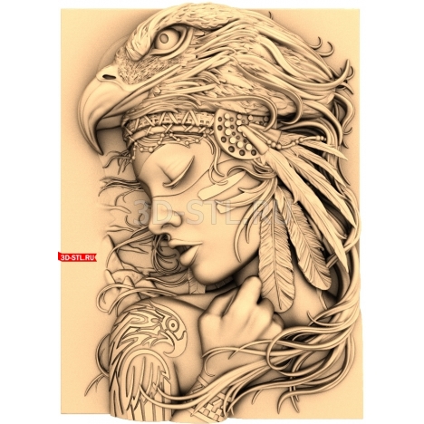 Woman in an Eagle Headdress | STL - 3D model for CNC