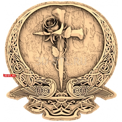 Rose and Cross Panel with Ornament | STL - 3D model for CNC