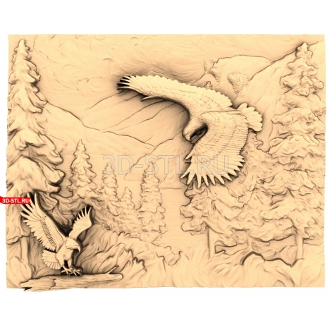 Eagles in the Mountains Panel | STL - 3D model for CNC