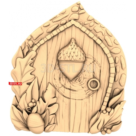 Oak Door with Acorn and Leaves | STL - 3D model for CNC