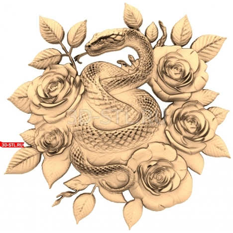 Snake and Roses | STL - 3D model for CNC