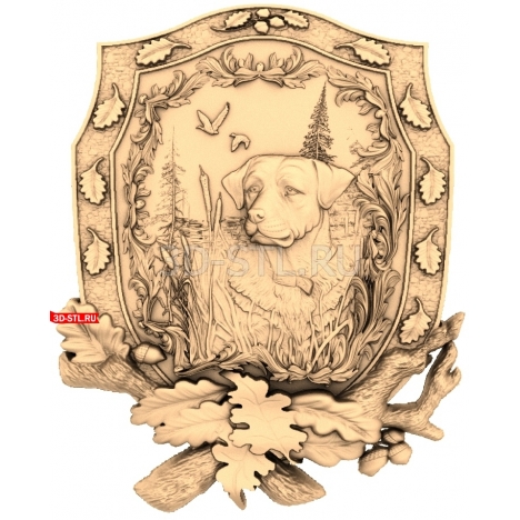Panel with a dog in the forest | STL - 3D model for CNC