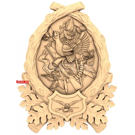 Hunting emblem with gun and bird | STL - 3D model for CNC