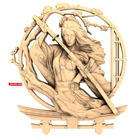 Warrior Geisha with a Katana | STL - 3D model for CNC
