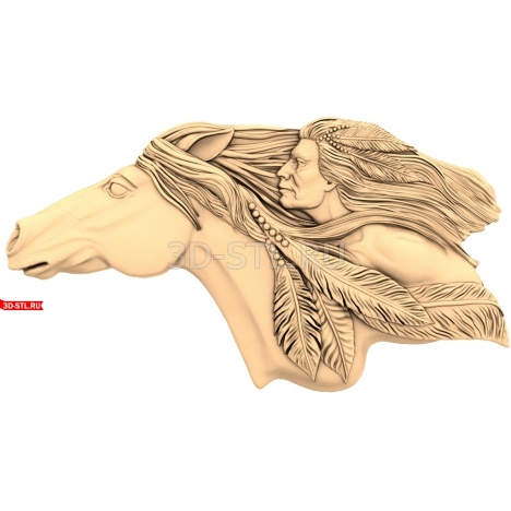 Indian Chief and Horse | STL - 3D model for CNC
