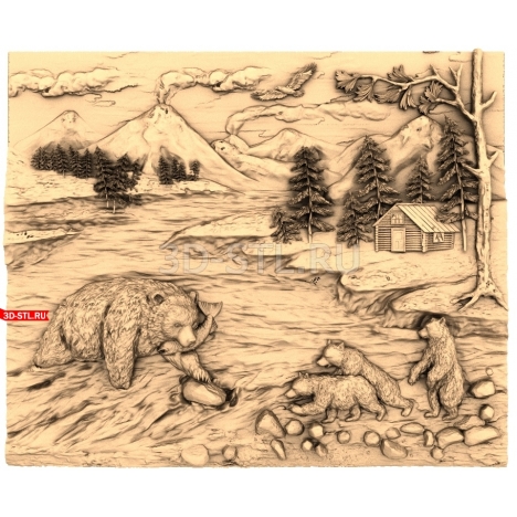 Bears Fishing | STL - 3D model for CNC