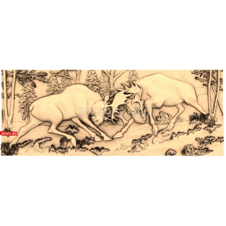Elk Fight | STL - 3D model for CNC
