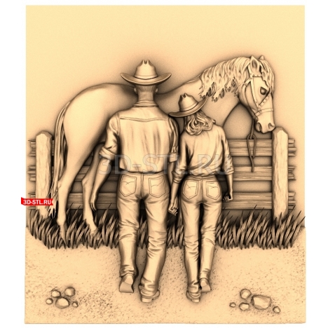 Western Couple with Horse | STL - 3D model for CNC