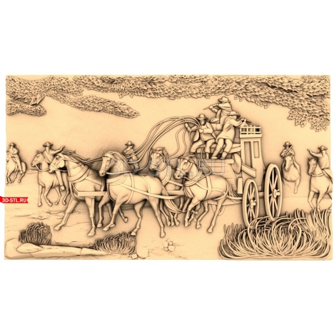 Stagecoach on the Road | STL - 3D model for CNC