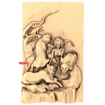 A wild scene with animals and a man