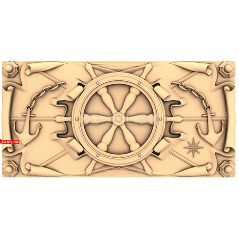 Marine panel with an anchor and a steering wheel | STL - 3D model for CNC