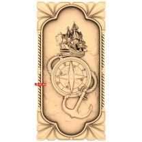 Marine panel with a compass and a ship