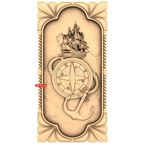 Marine panel with a compass and a ship | STL - 3D model for CNC