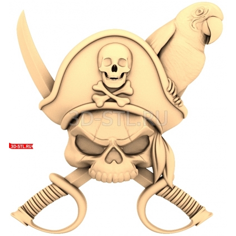 Pirate symbol with a parrot | STL - 3D model for CNC
