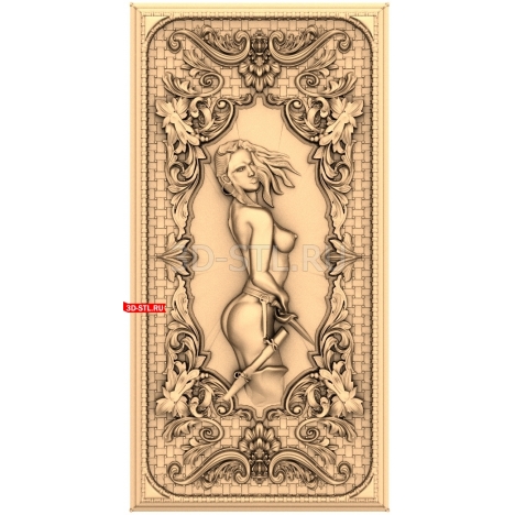 Relief panel with a woman and a sword | STL - 3D model for CNC