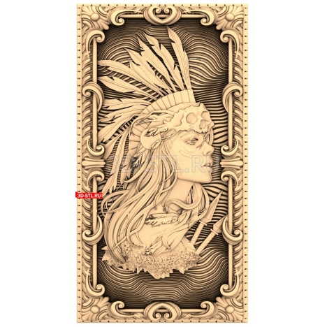 A panel depicting a woman in an Indian headdress | STL - 3D model for CNC