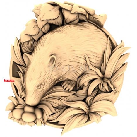 Badger in Flowers | STL - 3D model for CNC