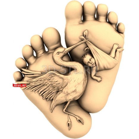 Stork and Baby on Soles | STL - 3D model for CNC