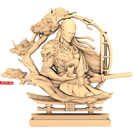Samurai under a cherry blossom tree | STL - 3D model for CNC