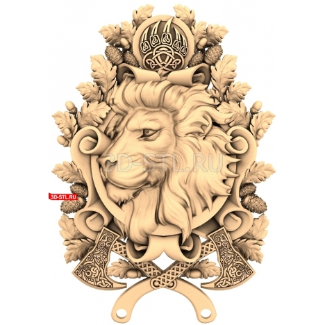 Baroque Lion and Axes | STL - 3D model for CNC