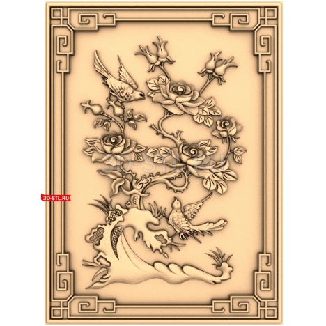 Birds and Roses | STL - 3D model for CNC