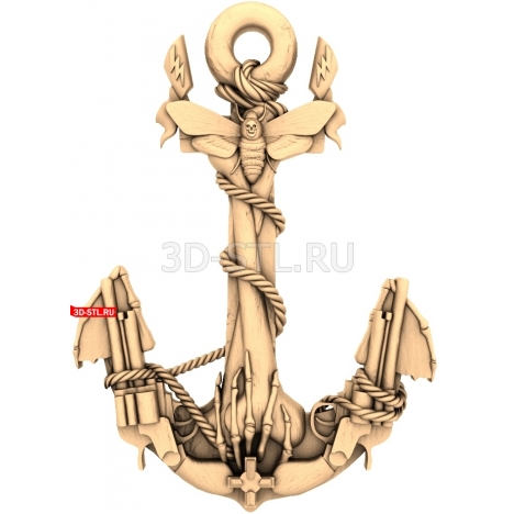 Marine Anchor with Wings and a Butterfly | STL - 3D model for CNC