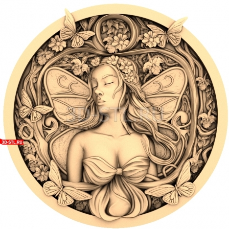 Portrait with Flowers and Butterflies | STL - 3D model for CNC