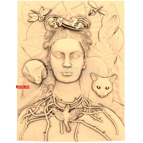 Frida Kahlo Self-Portrait with a Necklace of Thorns, 1940 | STL - 3D model for CNC